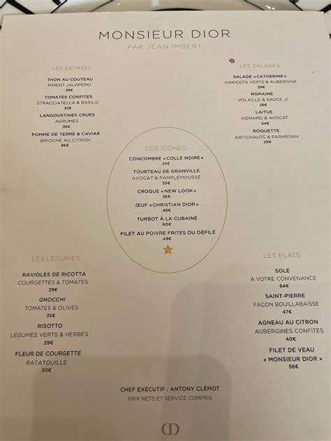 petit dejeuner dior|monsieur dior menu.